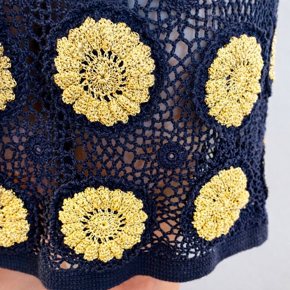 3.1 Phillip Lim Navy Crochet Sheath Gold Appliqué Designer Cocktail Dress - Picture 5 of 8